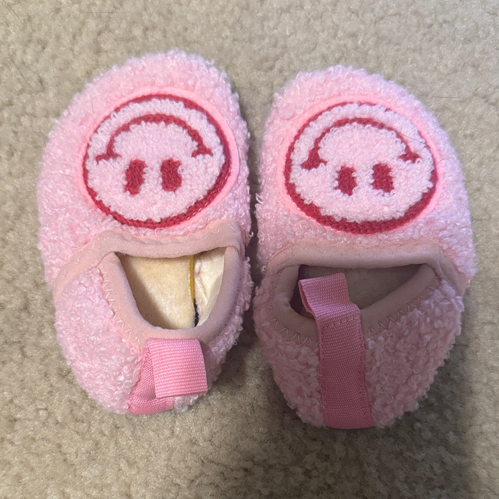 Pink Fuzzy Kids Shoes with Smiley Design